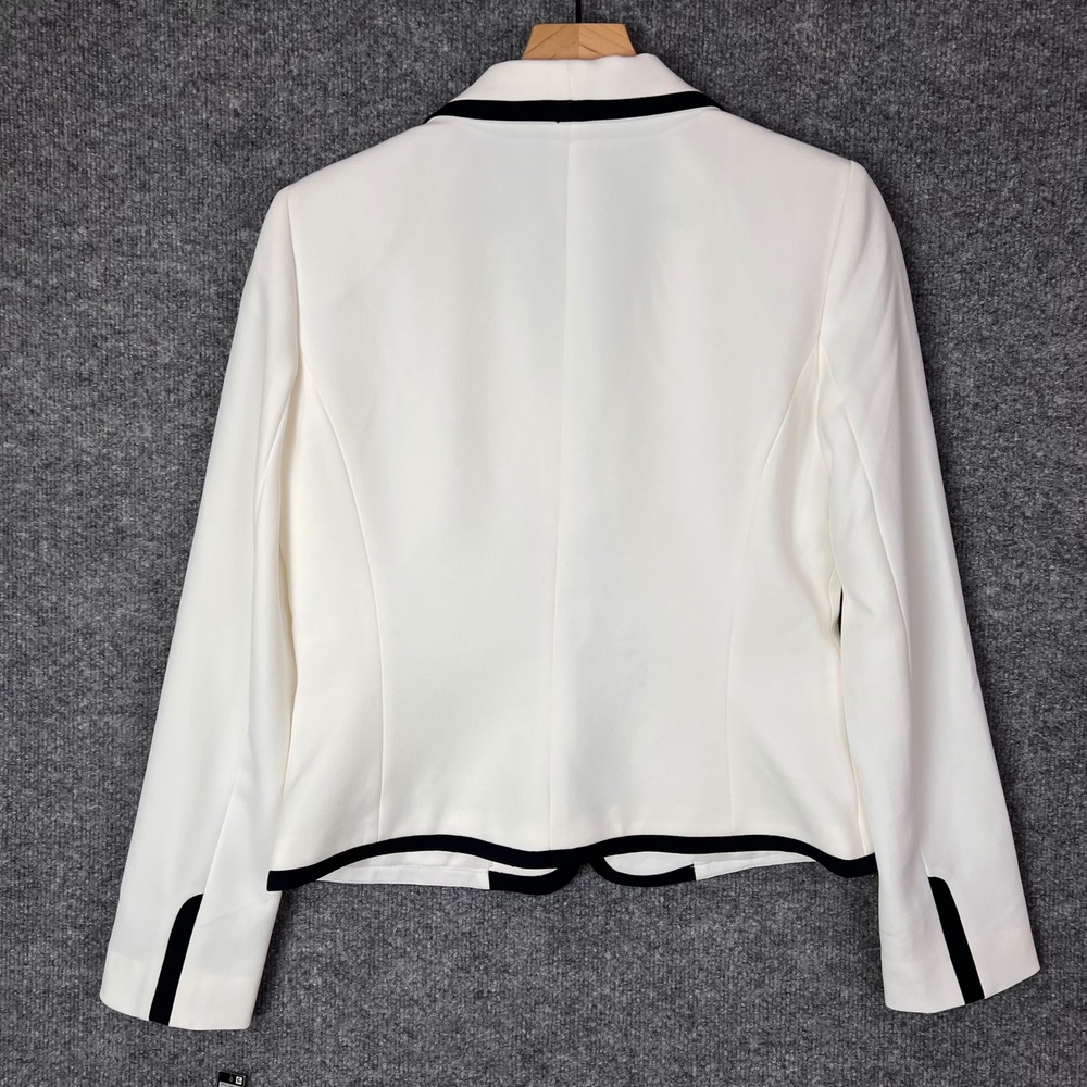 NEW Tahari Blazer Womens 6 White Contrast Trim Shawl Collar Career Jacket - Picture 2 of 12